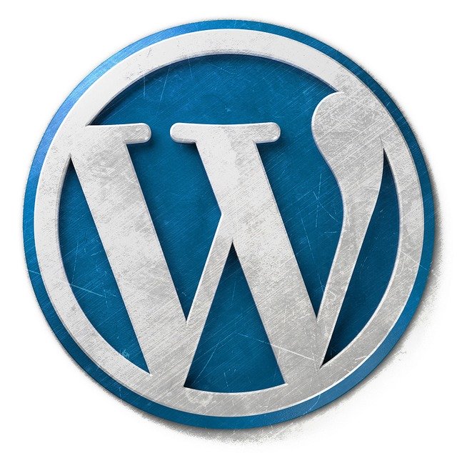 Logo WordPressu na bílém pozadí v modré barvě